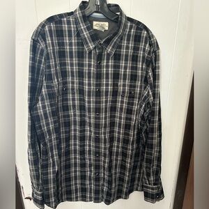 American Rag Navy Blue Tan Plaid Snap-front Collar Long sleeve SHIRT men XXL